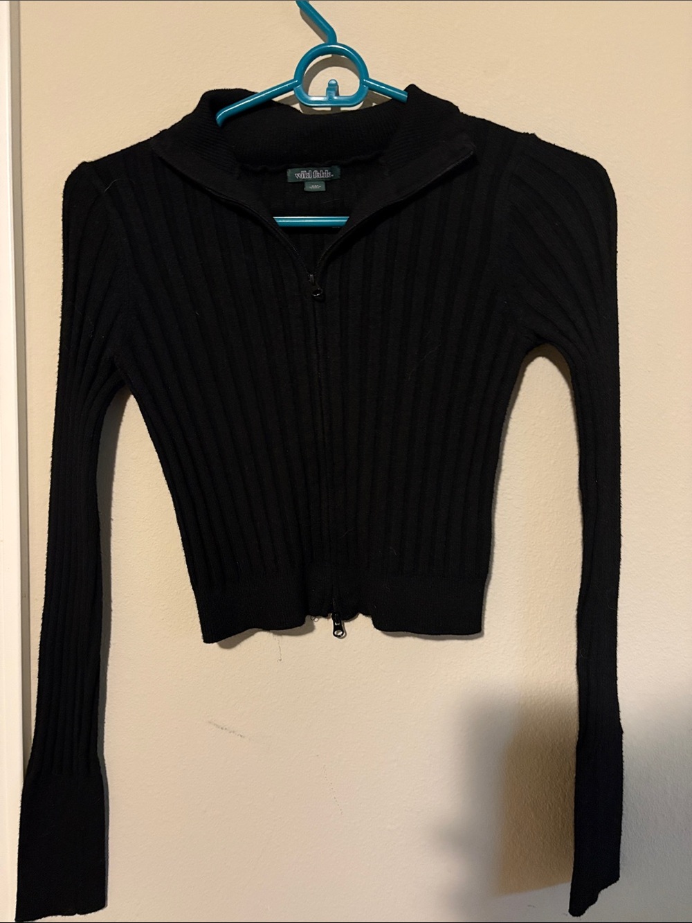 wild fable Black Ribbed Zip-Up Cardigan
